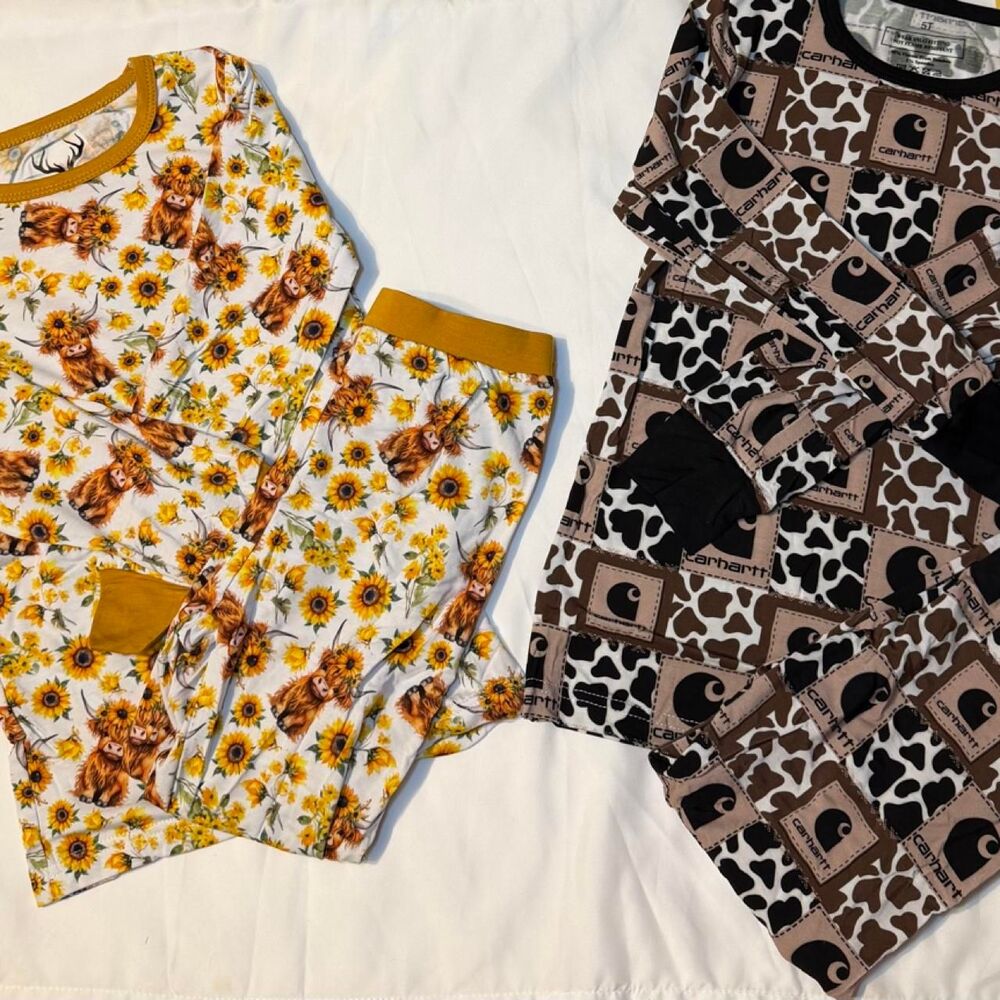 Set of 2, Toddler Girl 5T Bamboo Pajama Sets, Highland Cow, Mamas Girl #001
